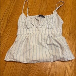 Brandy Melville White with Light Blue Stripe Spaghetti Strap Peplum Camisole